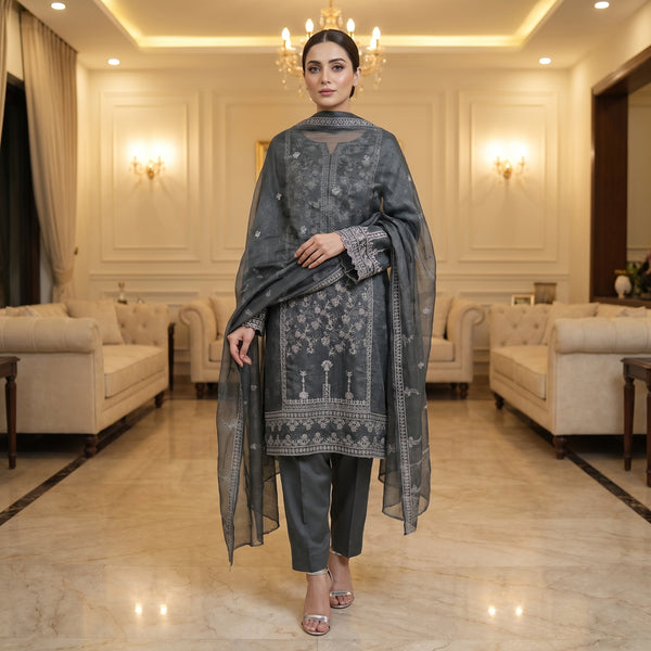 Net Zari Embroidery Suit MS 833 | Elegant 2-Piece Pakistani Suit | Markaz Silk
