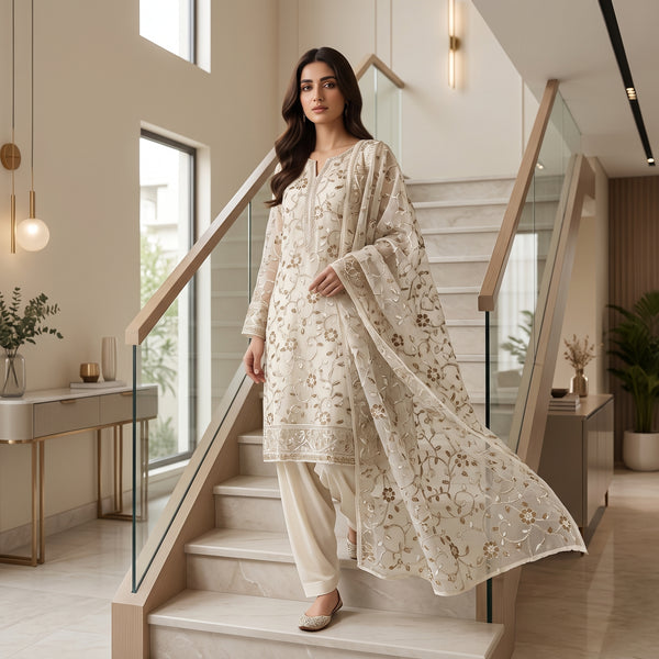 China Dull Crinkle Embroidery MS-839 | Premium Embroidered Fabric Per Yard | Markaz Silk