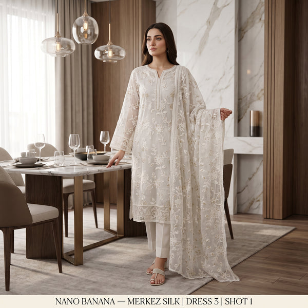 PK Crinkle Embroidery MS-844 – White & Gold Sequin Work Fabric Per Yard | Markaz Silk
