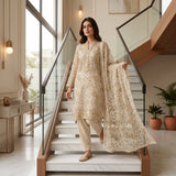 China Crinkle Embroidery MS-847 | Premium Embroidered Fabric Per Yard | Markaz Silk