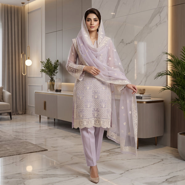 Khaddi Net Embroidery Suit MS 848 – Elegant Embroidered Suit | Markaz Silk