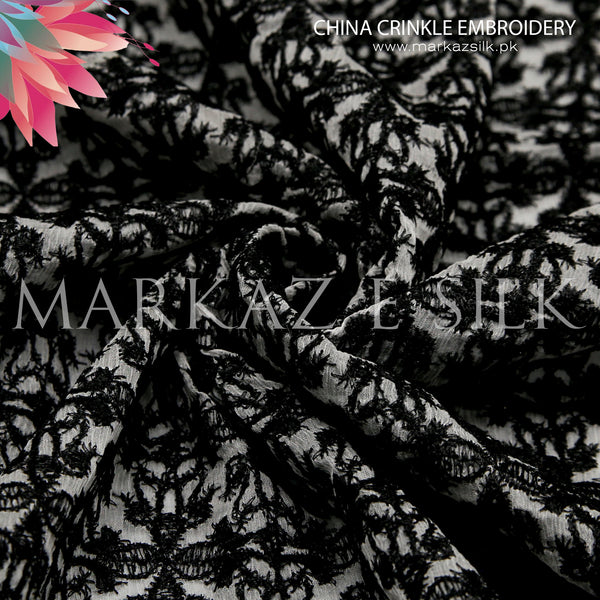 China Crinkle Embroidery MS-816 | Fabric Per Yard | Markaz Silk
