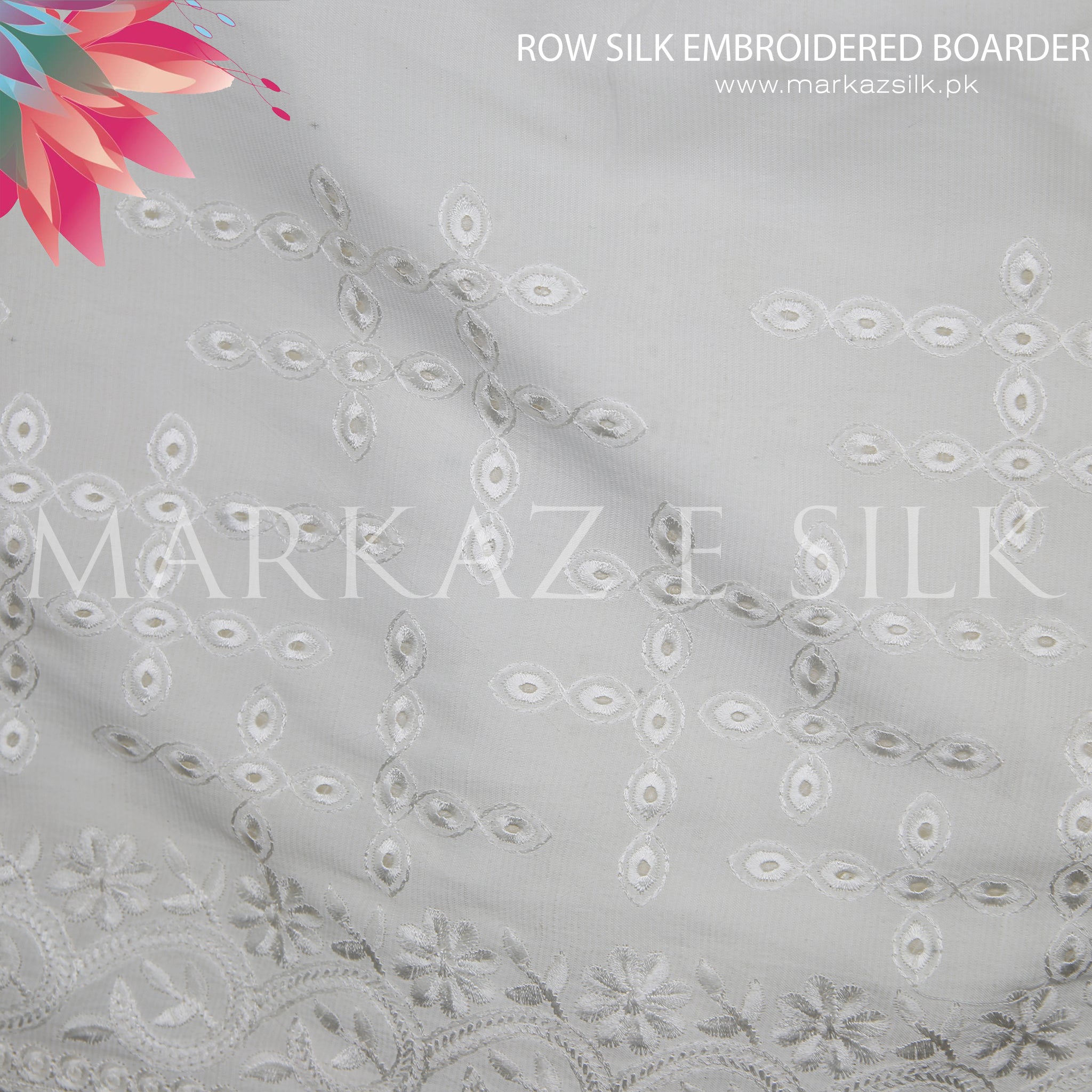 Raw Silk Embroidered Border MS 256 | Premium Silk Fabric Per Yard - Ma ...